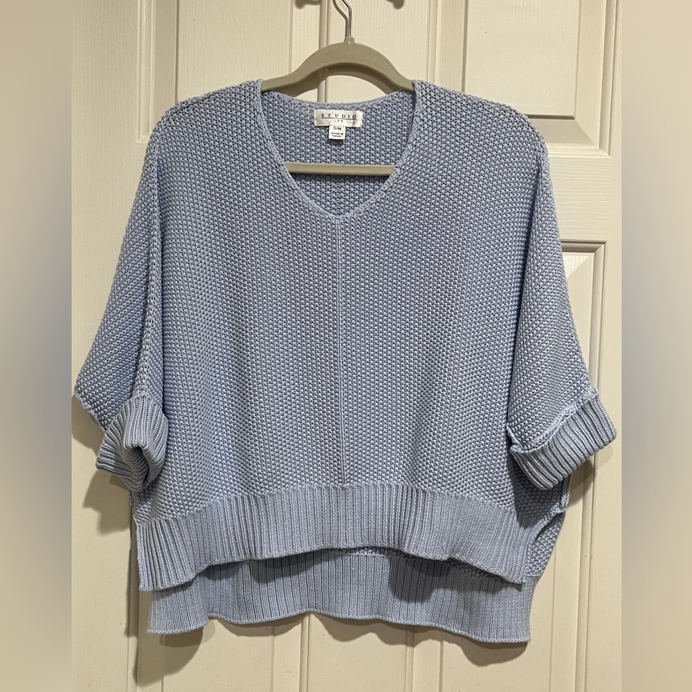 STUDIO JPR Soft Sky Blue Boxy V-Neck Sweater HIGH LOW SIZE S/M
